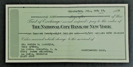 1932 antique MODERN-BOND NAT CITY BANK NY Check wilmington de EXCHANGE h... - $27.23