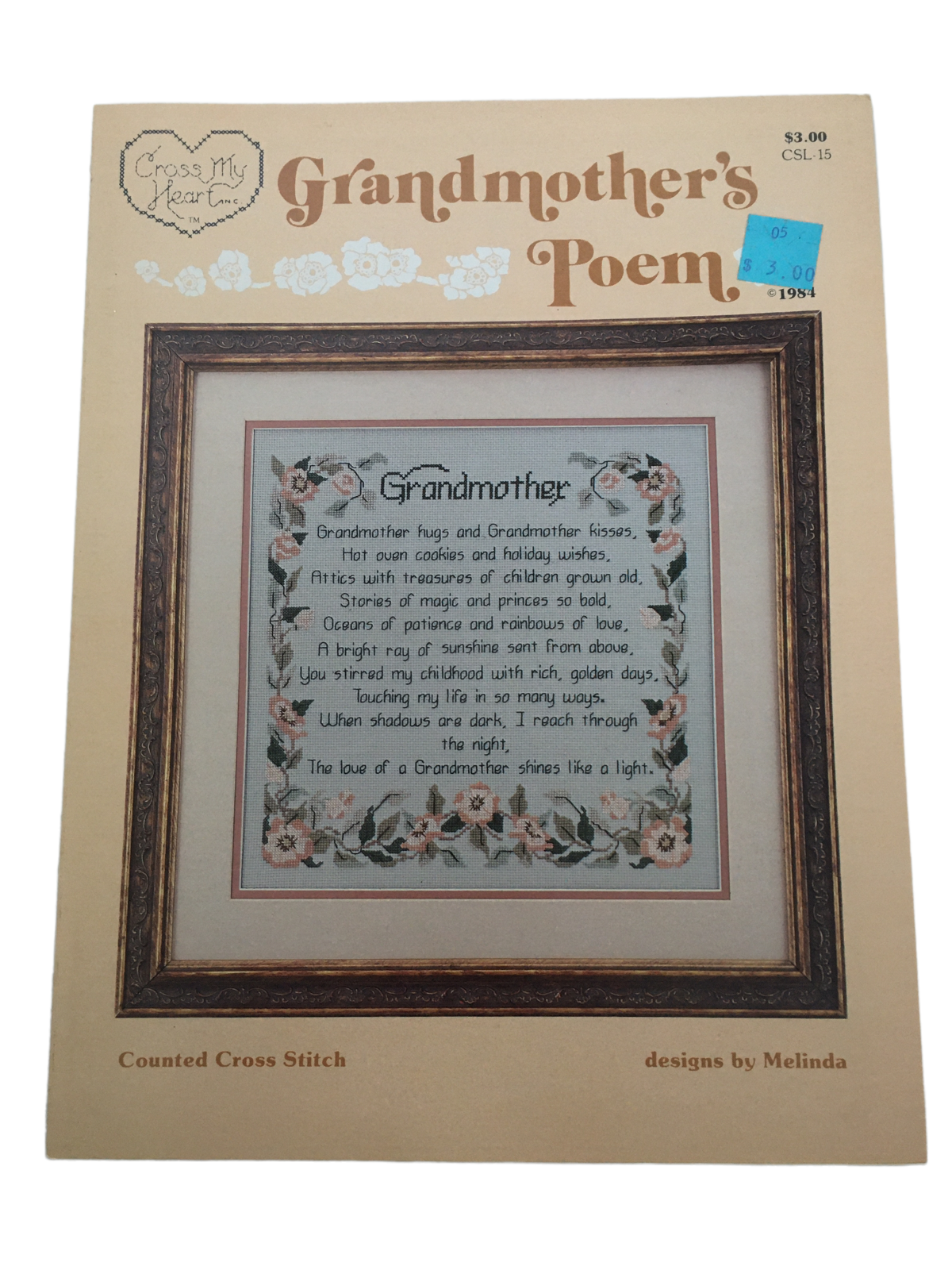 Cross My Heart Cross Stitch Pattern Chart Grandmothers Poem Grandma Family Words - $3.99