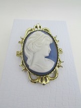 Vintage Gerrys Cameo Brooch Pin Blue White Gold Tone Jewelry 2&quot; x 1.5&quot; - $17.82