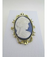 Vintage Gerrys Cameo Brooch Pin Blue White Gold Tone Jewelry 2&quot; x 1.5&quot; - £14.24 GBP