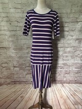 Lularoe JULIA  Dress Size S Blue White Red Stripe Nautical Patriotic Uni... - £22.38 GBP