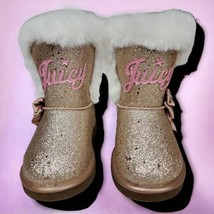 Juicy Couture Little Girls Boots Size 8M Pink Rose Gold Glitter White Faux Fur - £42.63 GBP