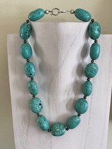 Superb Large 18.9mm Turquoise Beads Sterling Silver Necklace - £194.16 GBP