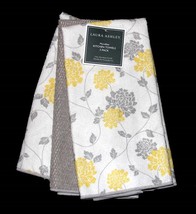 3 Laura Ashley Isadore Yellow Grey Floral Microfiber Kitchen Towels 16 x 26 NWT - £14.38 GBP