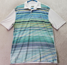 Greg Norman Polo Shirt Men&#39;s Large Multi Striped Short Sleeve Logo Slit Collared - £14.62 GBP