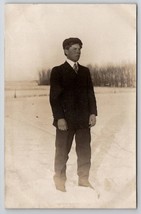 Echo MN RPPC Handsome Young Man Posing In Snow Hustad Family Photo Postcard AA3 - £11.70 GBP
