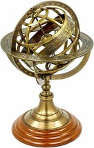 Antique Vintage Zodiac Armillary Brass Sphere Globe With Wooden Base - £73.34 GBP