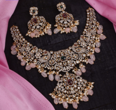 Indien Bollywood Style Zircone Plaqué Or Victorien Collier Perle Rose Bijoux Set - £209.16 GBP