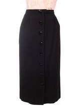 1950s VTG Black Wool-Linen Blend Pencil Skirt w/ Faceted Glass Buttons C... - $1,371.81 MXN