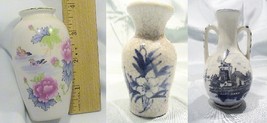 Vintage Set Of 3 Miniature Oriental Floral Collectors Bud Vases - £11.92 GBP