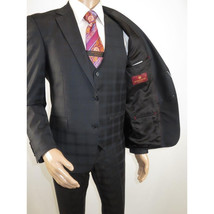 Men Suit BERLUSCONI Turkey 100% Italian Wool Super 180's 3pc Vested #Ber41 Black image 10