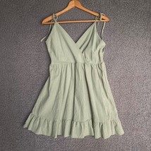 Romwe Tie Strap Dress Womens L 10 Sage Green Ruffle Hem Sundress Mini Skirt - £5.80 GBP
