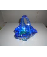 Vintage Royal Gallery Hand Blown Cobalt Blue & Green Glass Basket Czech Republic - $60.00