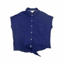 Tommy Bahama Women&#39;s Size Medium Sleeveless Button Up Shirt 100% Linen Blue - £18.55 GBP