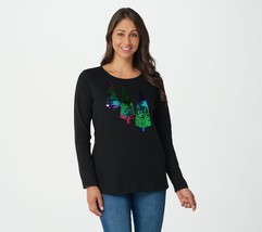 Quacker Factory Long Sleeve Shirt with Reversible Sequin Trees in Black - £154.87 GBP