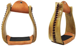 Western 5&quot; Horse Saddle Rawhide Leather Covered Slanted Roper Stirrups 51209 - $57.41