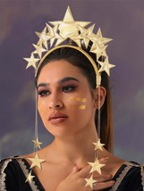 Giant Star Headband Gold Goddess Halo Hair Band Festival Star Headdress Handmade - £30.43 GBP