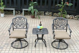 Patio bistro set 3 Piece outdoor swivel rocker Elisabeth chairs cast aluminum - £776.80 GBP