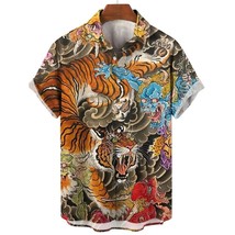 Asian Tiger Dragon Fight Art Colorful Digital Printed Men&#39;s Button Up Shirt Tops - £8.27 GBP+