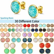 30 Druzy Stud Earrings Set Post Gold Stainless Steel Assorted Lot Bulk Wholesale - £25.25 GBP