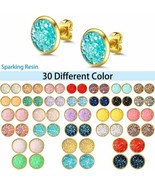 30 Druzy Stud Earrings Set Post Gold Stainless Steel Assorted Lot Bulk W... - $31.67