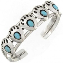 Native American Navajo Sterling Silver Turquoise Bear Paws Bracelet s5.5-6.5 - £214.84 GBP