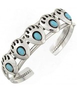 Native American Navajo Sterling Silver Turquoise Bear Paws Bracelet s5.5... - £213.68 GBP