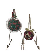 Handmade Quilted Ornaments Set of 2 Reds and Greens Star Pattern - £10.68 GBP