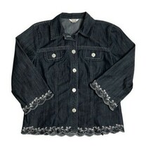 Christopher &amp; Banks Jean Jacket Blue Chambray Denim Embroidered 3/4 Slee... - $21.77