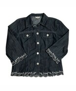 Christopher &amp; Banks Jean Jacket Blue Chambray Denim Embroidered 3/4 Slee... - $400.02 MXN