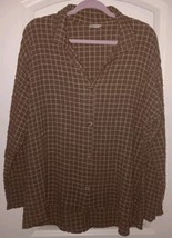 HABITAT (Clothes to Live In) Sz. L Button Front Hi-lo Crinkle Top Brown, Green - £16.76 GBP