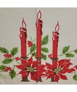 Vtg Holiday Tablecloth Linen Cotton Poinsettia Candle Pinecone Holiday 5... - $13.95