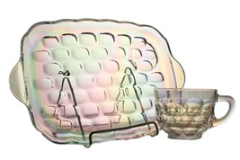 Colonial Iridescent Snack Tray Set by Federal Glass Cup and Plate Carnival - $231.69 MXN