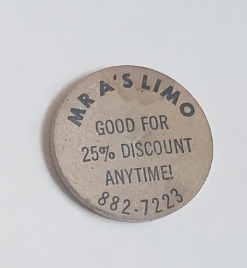 Mr. A&#39;s Limo 25% Discount Anytime vintage Wooden Nickel Advertisement Chip - $5.95