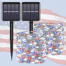 4Th of July Patriotic Decorations Solar String Lights Outdoor Waterproof 2 Pack  - £25.85 GBP