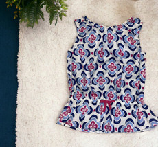 GYMBOREE Shirt Size 7 Top BLUE WHITE Pink Pattern Spring Summer Bow elastic - $18.75