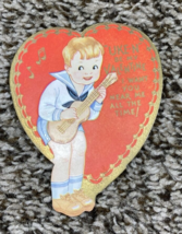 Vintage Valentines Day Card Boy Playing Ukulele Uke-N Be My Valentine - £4.69 GBP