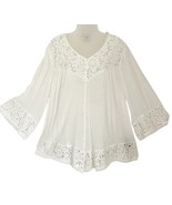 Zac&amp;Rachel Women XL White Lace Flowey Blouse FauX Buttons Beach Resort - $298.91 MXN