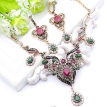 Flower jewelry sets turkish resin drop earrings necklace antique gold color arab bridal thumb200