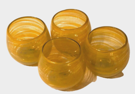 Anthropologie Art Glass Orange Swirl Votive Tea Light 90s Candle Holder Set 4 - $39.59