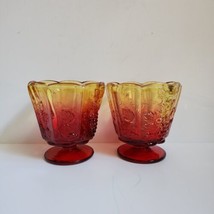 Vintage Red Yellow Vase Glass Candy Dish Amberina Set Of 2 Grapes Leaves Etched - £18.61 GBP