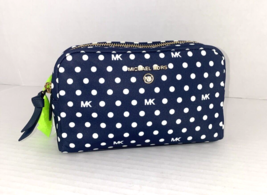 Michael Kors Cosmetic  Bag  Jet Set Charm Blue Nylon Polka Dots Zip Makeup M4 - £39.51 GBP