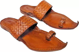 Mens Kolhapuri Leather chappal handmade Jesus Flat Shoes US size 7-12 HT75 - £29.54 GBP