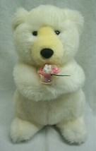 Gund 1992 VINTAGE WHITE TEDDY BEAR W/ FLOWERS 9&quot; Plush STUFFED ANIMAL Toy - $19.80