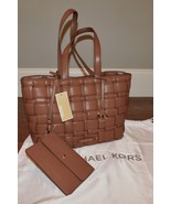 Michael Kors Ivy Tote Woven Luggage Brown Vegan Leather Handbag Purse $358! - £101.55 GBP