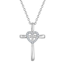 Donna di Contorno Diamante Rotondo Argento Sterling Croce Ciondolo San - £60.35 GBP