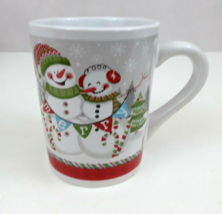 Colorful Merry Snowman &amp; Snow Woman Christmas Coffee Cup 4.5&quot; Tall - £5.31 GBP