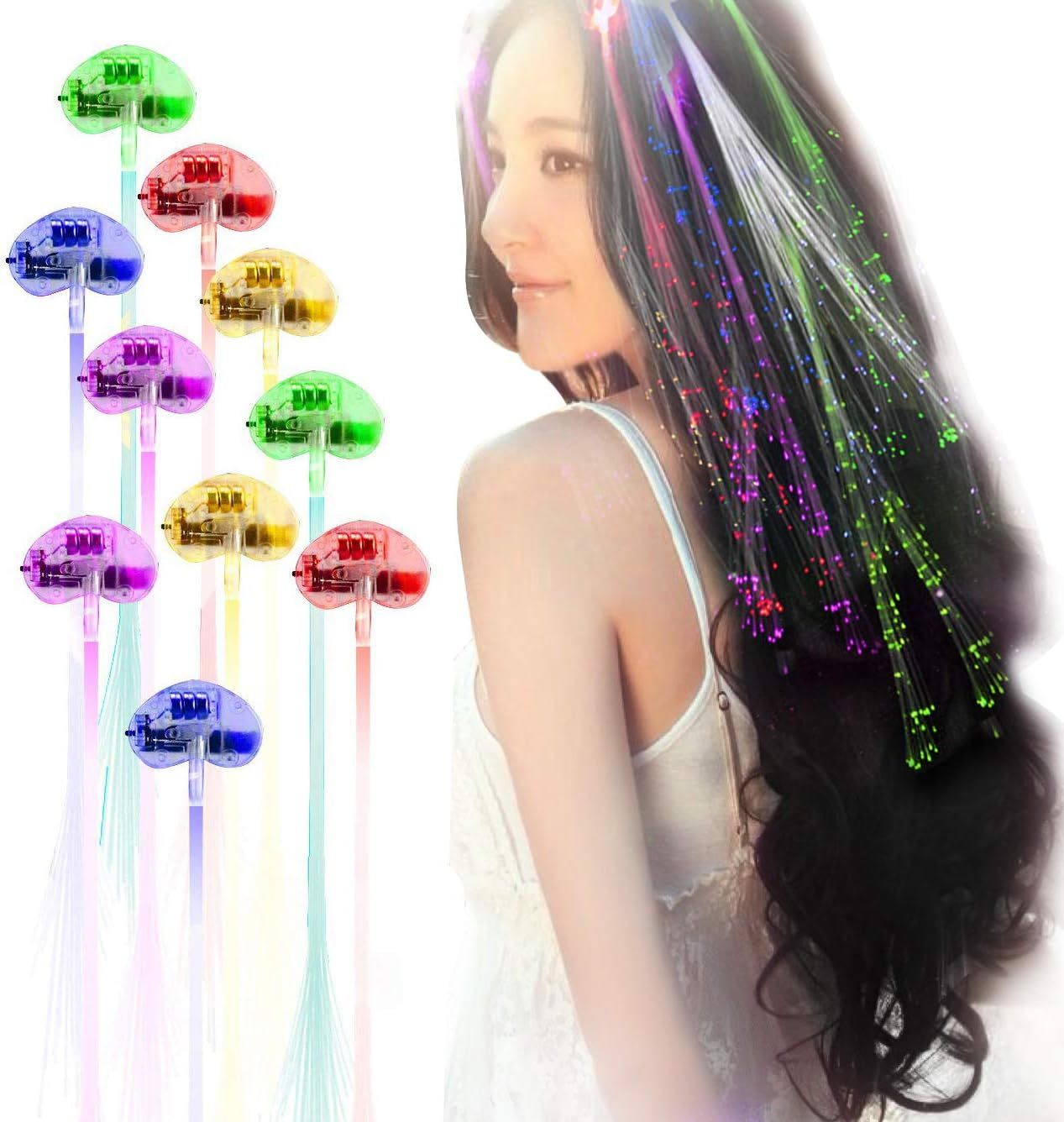 20Pcs Multicolor Led Flashing Fiber Optic Hair Barrettes With, Clips And... - $40.95