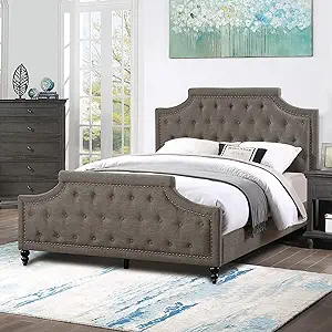 Polyfiber Upholstered Cal. King Bed With Button Tufted Design, Brown - $857.99