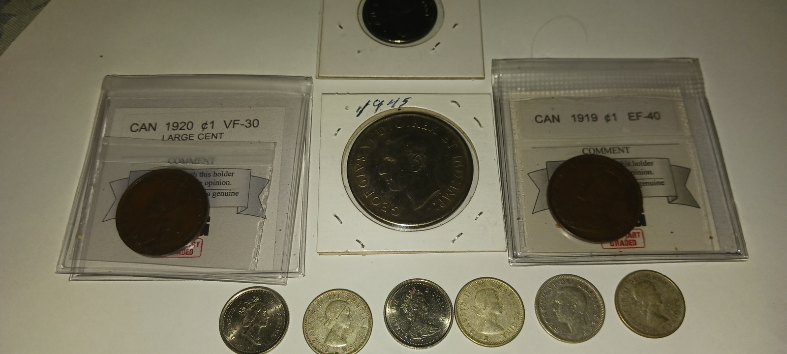 THE SILVER CANADIAN COINS/1945 DOLLAR/ 6 SILVER DIMES/2 EF PENNIES/ FREE... - $69.99